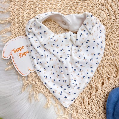  Kit 2 Babadores Bandanas - Florzinhas - Off White e Azul Jeans